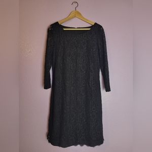 ⭐️ EUC Dana Buchman Black Lace 3/4 Sleeve Shift Dress Size 10